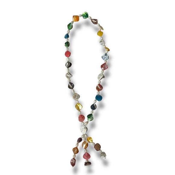 Freshwater Baroque Pearl Necklace Tassel Rainbow Multicolor Beach Ocean Wedding - Picture 11 of 14
